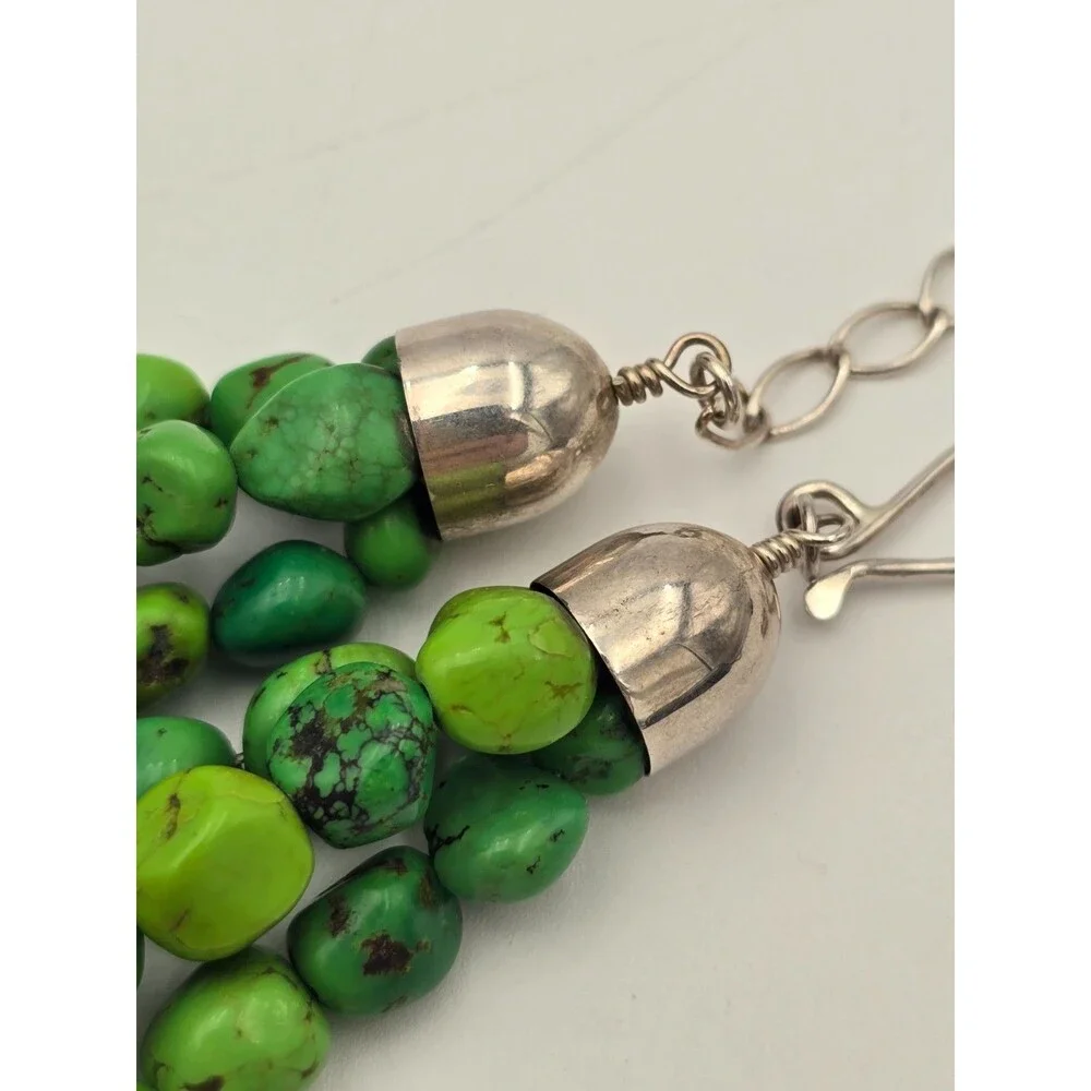 DTR Jay King Green Turquoise sterling silver necklace 3 strand Mine Finds chunky - Picture 9 of 12
